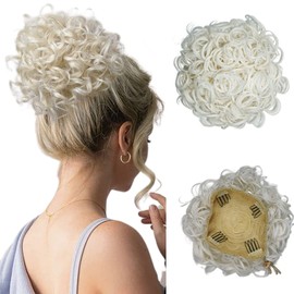 Fannace Messy Bun Hair Piece Curly Drawstring Ponytail Extension for Black Women Synthetic Loose Wave Large Curly Ponytail Extension Clip on Hair Bun Hair Pieces for Women Daily Use- White Blonde(60#)