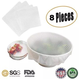 Qprox 8 Pack Silicone Food Wrap, Fresh Keeping Food Stretch Wrap Film Seal Cover,Safe