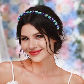 Yokawe Vintage Crystal Flower Headband Baroque Beads Hairband Ceremony Photography Concert Hair Accessories for Women (Style 1)