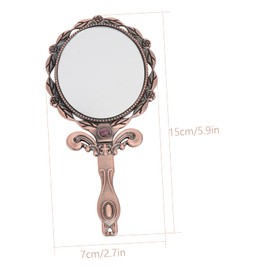 PACKOVE Vintage Folding Small Handle Makeup Mirror Pocket Sized Red Bronze for Women Travel Cosmetic Accessory for Go Touch Ups