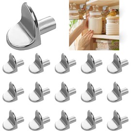 30pcs 5mm Shelf Support Pegs L Shape Solid Metal Furniture Shelf Bracket Pegs Pins for Kitchen Cabinet Bookcase Closet Wardrobe Cupboard Wood Glass Shelves Supports - Silver