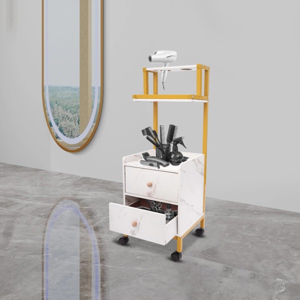 Unbranded Two Storage Drawers Barber Cart W/4 Wheels Rolling Trolley