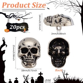 PH PandaHall 20pcs Skull Button Skeleton Head Shank Button Alloy Embellishments Buttons Decoration Punk Style Skulls Sew on Buttons for Clothing Bags Hats Brooches Craft Accessory, Antique Silver