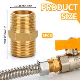 6 pieces gas hose connector, brass gas hose, quick coupling gas, 1/4 inch male thread, left double nipple, coupling, propane, brass, double nipple for sanitary
