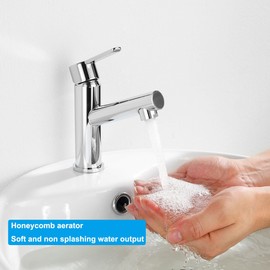 Tondiy Washbasin Tap, Bathroom Mixer Tap, Single Lever Mixer Tap with Spout, Height 87 mm, Stainless Steel Bathroom Tap with Water Saving, Chrome