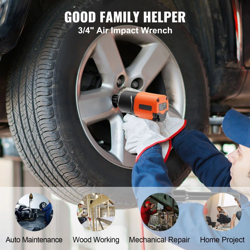 3/4 Inch Drive Air Impact Wrench 1870ft Lbs Nut Busting