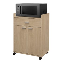 KB Designs - Microwave Cabinet Kitchen Cart with 1 Drawer and 2 Doors for Storage, Beech