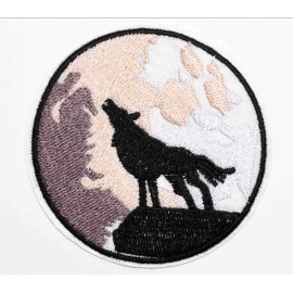 unbranded LONE WOLF Howling Moon  Embroidered Iron or Sew-on Patch 2442