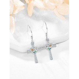 Zhi Kexin Mustard Seed Cross Dangle Drop Earrings for Women 925 Sterling Silver Christian Faith Hook Jewelry Gifts