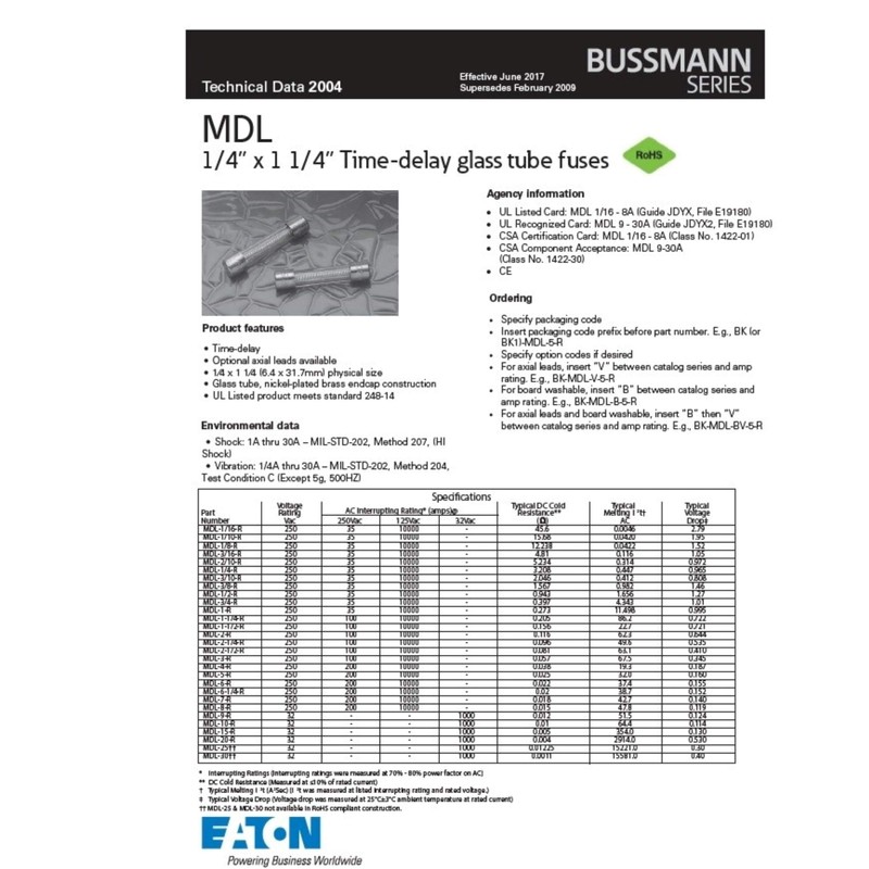 Bussmann MDL-3/4 Buss Fuse 3/4A 250V MDL34 (Pack of 5)