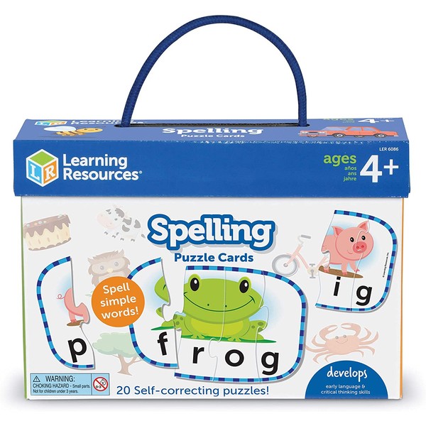 Learning Resources Spelling Puzzle Cards, Kindergarten Readniness, Self Correcting Puzzles, Ages 4+ (Multi)