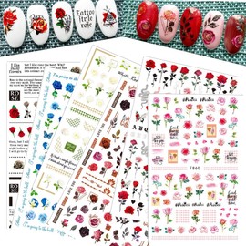 DUOLEIMI Nail Stickers, Flower Rose, Nail Stickers, 10 Pieces, Nail Design, 3D Nail Art, Roses, Flowers, Gel Nails, Cute, Spring and Summer