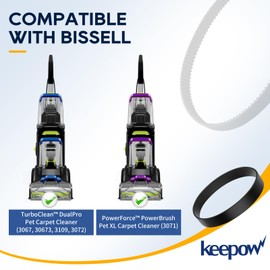 KEEPOW Vacuum Belt for Bissell 3071 PowerForce PowerBrush Pet XL Carpet Cleaner and 3067 TurboClean DualPro Pet Carpet Cleaner 3072, 30673, 3109, Replace Part 1626502 & 1626486 (1+1 Pack)