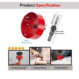 SagaSave 130mm HSS Bi-Metal Hole Saw with Corn Hole Drilling Cutter, Hole Cutter for Stainless Steel,Metal,Wood,Plastic,Drywall,Fiberboard, 5.12inch 1PCS