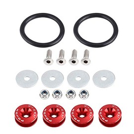 Quick Release Bumper Kit, Quick Release Fasteners, Bumper Bands, Bumper Fender Washer, Aluminium Alloy Bumper Holder, Car Bumper Washer Bolt Engine Bay Screw Dress Up Kit(Red)