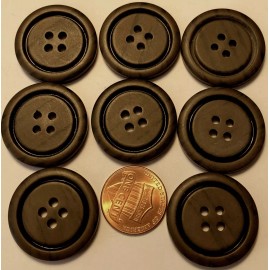 Unbranded 8 Large Matte Dark Brown & Black Plastic Sew-thru Coat Buttons 1" 25.4mm 10172
