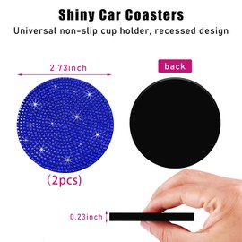 Ziciner 2PCS Bling Car Cup Holder Coaster, 2.73 Inch Anti-Slip Cup Insert Coasters, Crystal Rhinestone Auto Drink Cup Mat, Universal Interior Decor Car Accessories for Women Girls (Blue)
