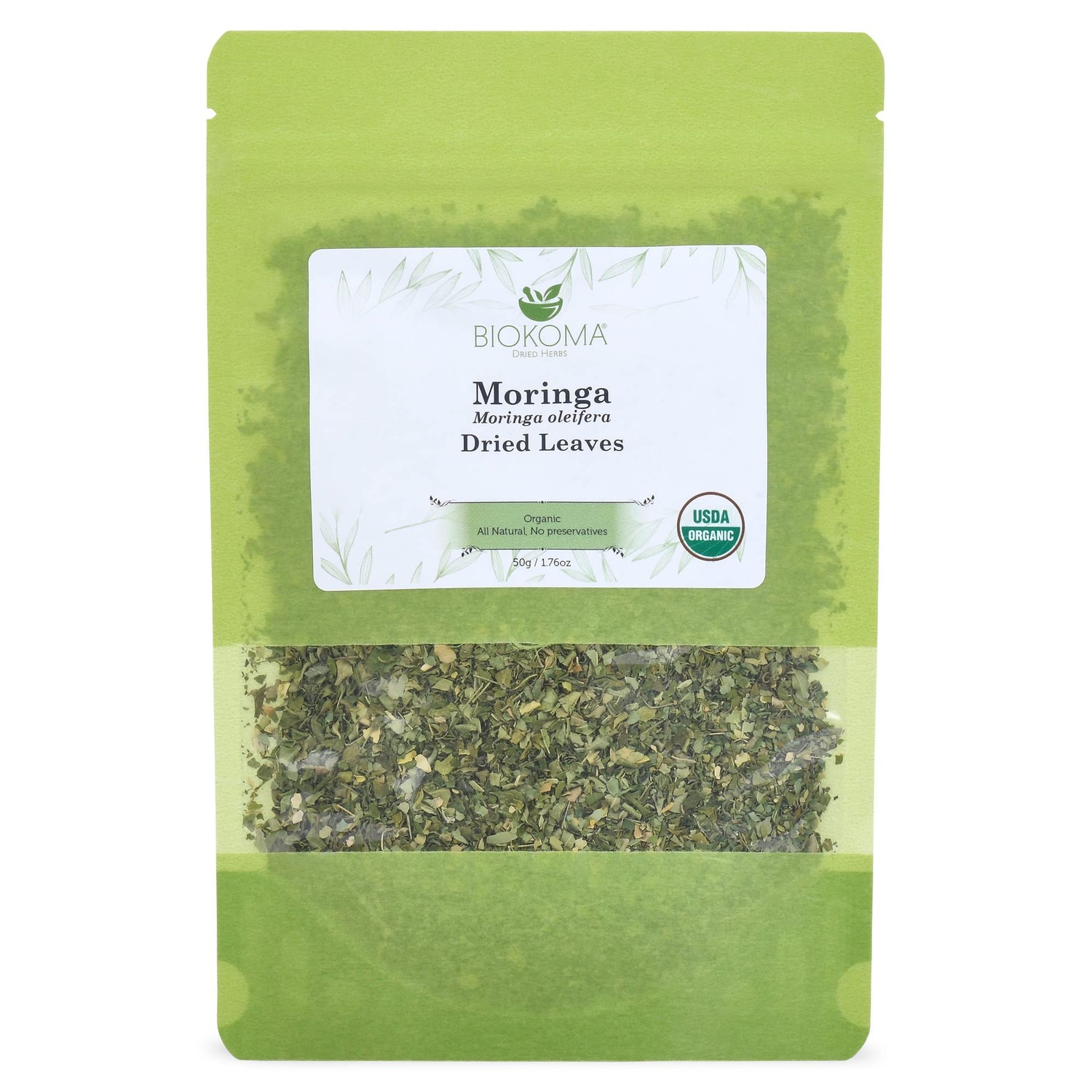 Pure and Organic Biokoma Moringa (Moringa oleifera) Dried Leaves 50g (1 ...