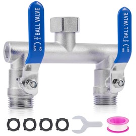 2 Way Garden Hose Splitter, 304 Stainless Steel T Valve, Full Flow with Long Handle, Lead-Free Rust & Freeze Resistant, 3/4" GHT Thread Outdoor Hose Adapter