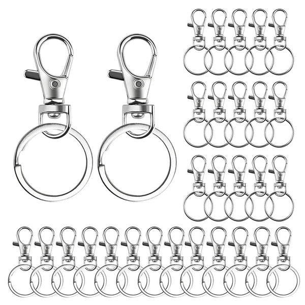60 Pcs Keyring Rings Key Ring Hoops, Metal Key Ring Clips Swivel Lobster Clasps Key Chain Lobster Clips for Hanging Crafts Jewellery Making(30 Pcs Key Rings with 30 Pcs Keychain Hooks)