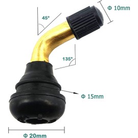 KEWAYO 4pcs Valve Stem Bent 45 Degree Angled Brass Stem, Snap-in Rubber Base Tubeless Tire Rim Valve for Motorcycle, Scooter, ATV