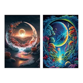 sysiily 2 Pack 5D DIY Moon Diamond Painting Kits, Diamond Picture Art Full Drill Gift Wall Decor Crafts Gift