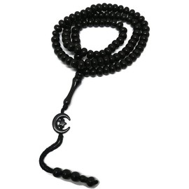 Islam Prayer Tasbih 99 Beads AMN-303 Muslim 8 mm. Rosary Bead Moon Star Decorated Tassels Haj Eid Ramadan Gift (Brown)
