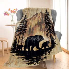 Wanoryer Mountain Bear Family Blanket, Comfy & Warm Flannel Bears Silhouettes Throw Blanket for Couch, Gifts for Men Adults Kids, Soft Fuzzy Lightweight Travel Bed Blankets for Decor 50"×60"