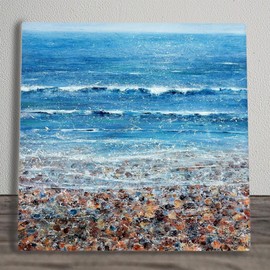 Global Designs Into The Blue Artwork by Denise Coble Printed Onto Ceramic Picture Tile