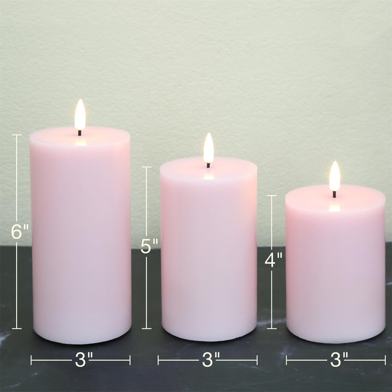 Girimax Pink Flameless Pillar Candles with Remote, LED Candles Battery