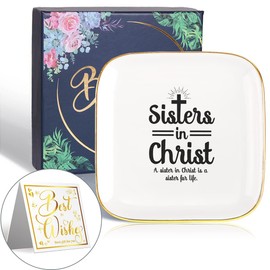Littlefa Christian Gifts for Women,Sisters In Christ Ceramic Ring Dish Decorative Jewelry Trinket Tray,Christian Gift for Sister Birthday Christmas,Sister Christian Gifts