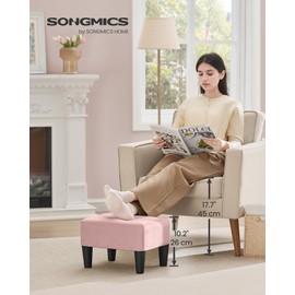 SONGMICS Foot Stool with Legs, Small Footstool Ottoman, Velvet Seat with Thick Cushion, for Living Room, Bedroom, Entryway, 330 lb Weight Capacity, Jelly Pink ULOM501R01