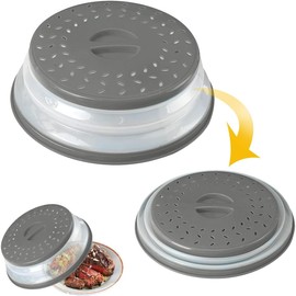 RUAKIVA Cubierta de Microondas Plegable Transpirable,26.5CM Tapaderas,Tapa Microondas sin BPA,Protector Contra Salpicaduras de Alimentos con Asa de Fácil Agarre para Frutas y Verduras-Gris