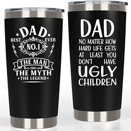 Breezy Valley Dad Gifts Tumbler, Dad Christmas Gifts from Daughter Son Kids - Best Dad Ever Gifts, Christmas Gift Ideas for Father, #1 Dad Cup Tumbler, Dad Ugly Children Coffee Cup, 20oz