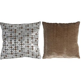 A and B Home Small 18x18 Square Polyester Two-Sided Circle and Lines Pattern Decorative & Accent Sofa/Couch Set of 2 Pillows, Tan and Silver