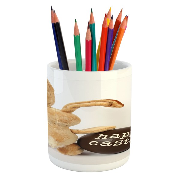 Lunarable Easter Pencil Pen Holder, Happy Easter Words on Egg