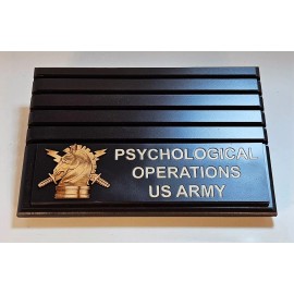 US Army Psychological Operations desktop challenge coin display appx 30 coins