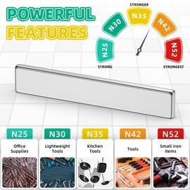 Junarter 10Pack N52 Powerful Neodymium Bar Magnets, 60 x 10 x 3 mm Rare Earth Magnet Bar, Rectangle Magnet, Neodymium Magnets with Double Sided Adhesive Backing for Outdoor, Fridge, Whiteboard