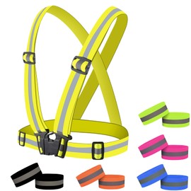 Augsion Safety Vest, Leg Band, Set, Reflective Vest, High Elasticity Belt, High Visibility, Safety Band, Fluorescent Belt, Traffic Security, Jogging, Bicycle, Bike, Night Work Clothes, Guidance,