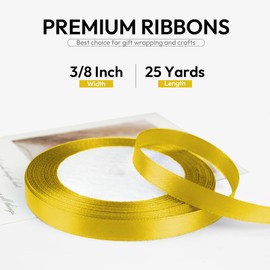 HimBen 3/8 Inch 25 Yards Satin Ribbon Yellow, Solid Color Fabric Ribbon for Gift Wrapping, Wedding, Polyester Gift Ribbon for Birthday Party Decoration, Craft, Hair, Floral, Sewing