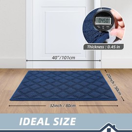 BEQHAUSE Dirt Trapper Door Mat 20" x 32", Non-Slip Washable Doormats Welcome Mat, Dirt Resistant and Absorbent Entrance Mat, Low Profile Floor Mats for Front Back Door, Entryway, Blue
