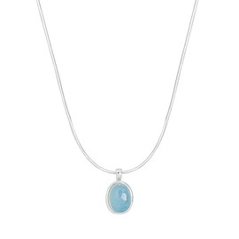 Aquamarine Necklace Birthstone Necklace for Women 925 Sterling Silver Hypoallergenic Minimalist Necklace Handmade Oval Blue Pendant Necklace (Blue)