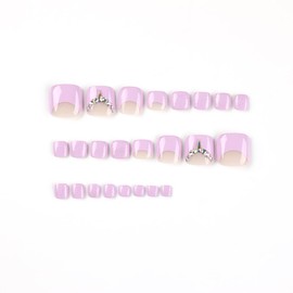 JUSTUSNX 24pcs Square French Fake Toenails Nude Pink Purple False Toenails Rhinestone Crystal Press on Toenails for Women and Girls (A)