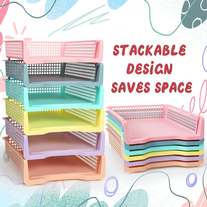 Tenceur 6 Pcs Turn in Trays Classroom, Pastel Paper Tray