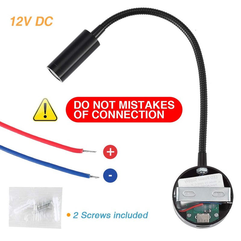 WisHomee Dimmable RV Reading Light with USB Charging Port, DC