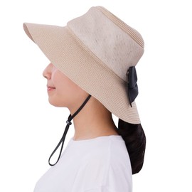 Ryoka-chan CABRINA Wide Ribbon Hat, Removable Chin Strap, Washable, Heatstroke Prevention Hat, 713 beige