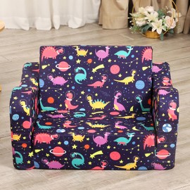 MOMCAYWEX Dinosaur Kids Sofa, 2-in-1 Kids Couch Fold Out, Convertible Sofa to Bed for Girls and Boys
