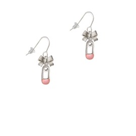 Delight Jewelry Silvertone Pink Baby Safety Pin Silvertone Bow French Earrings