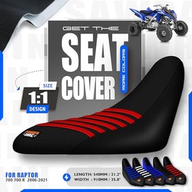 Funda de asiento para ATV, compatible con Raptor 700 700R, protector de asiento de goma antideslizante e impermeable (negro-rojo)