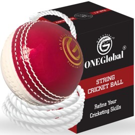 ONEGlobal Incrediball String Cricket Ball | Outdoor and Indoor Soft Hanging Cricket Ball For Footwork, Timing and Solo Training (Red & White)